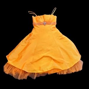 May Queen Couture Womens A Line Orange Strapless Dress W/Sequine Belt Design (4)